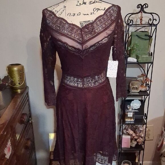 NWT FREE PEOPLE Lace Burgundy EGGPLANT Dress Size Small - Picture 1 of 10